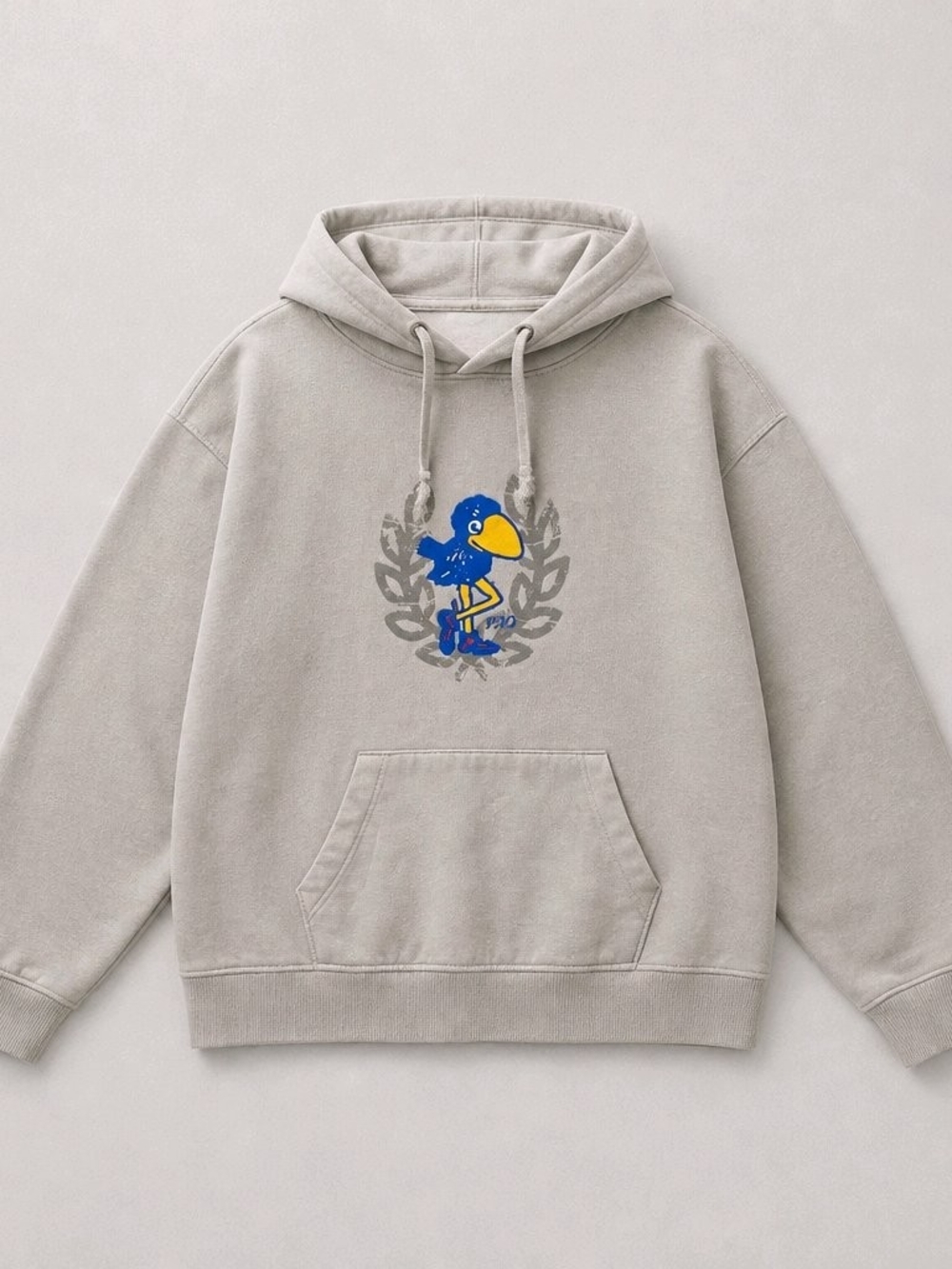 Kansas Jayhawks Vault 1912 Mascot Pullover Hoodie in an oatmeal/athletic heather